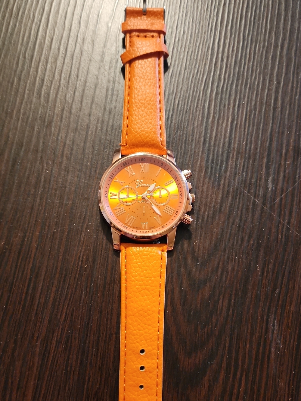 Men's Orange Leather Strap Chronograph Watch